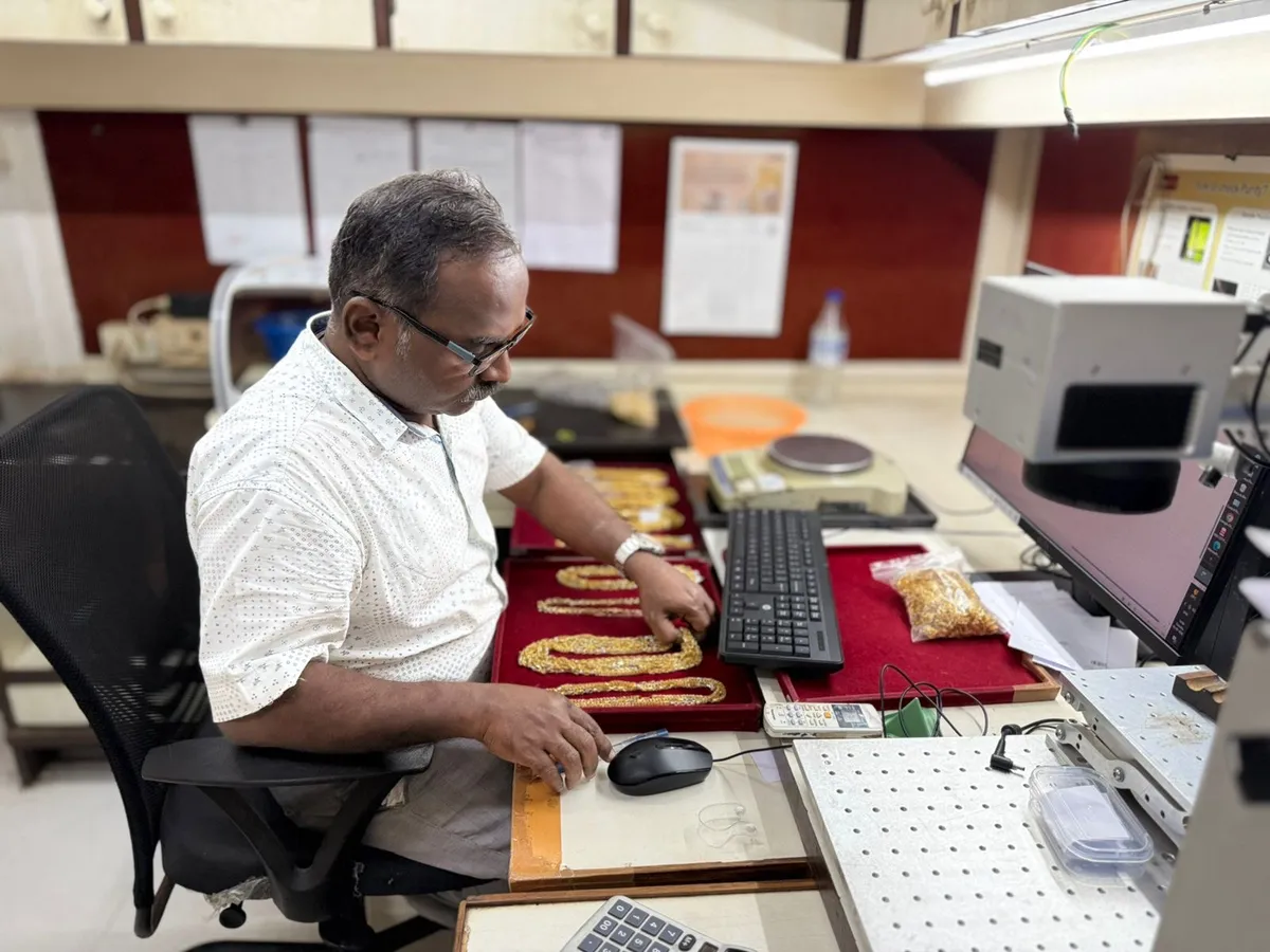Gold chains and necklaces being processed for hallmarking at Varsha Bullion